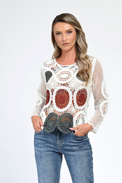 Bluză albă cu motive colorate – Amara Natalee Fashion
