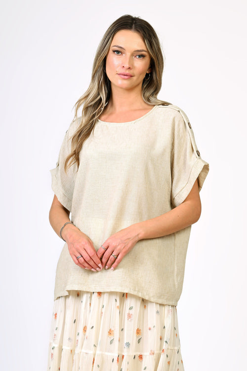 Bluza bej din bumbac cu mâneci căzute – model Alina Natalee