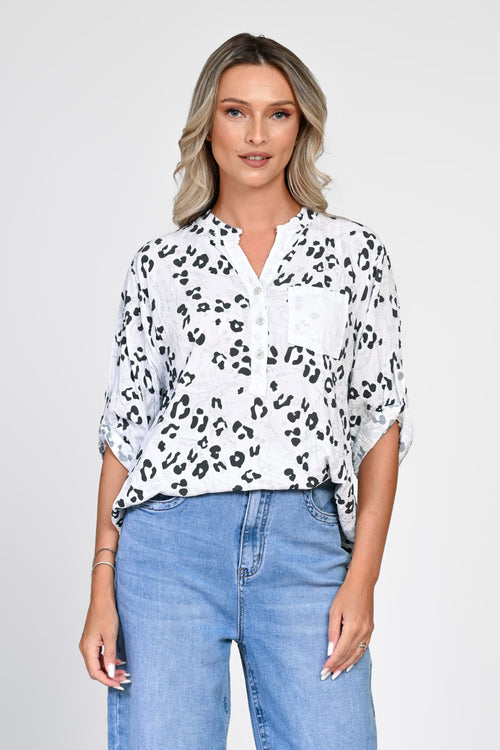 Bluză bej oversized cu imprimeu tip piele de șarpe Natalee