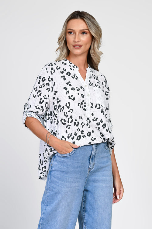 Bluză bej oversized cu imprimeu tip piele de șarpe Natalee