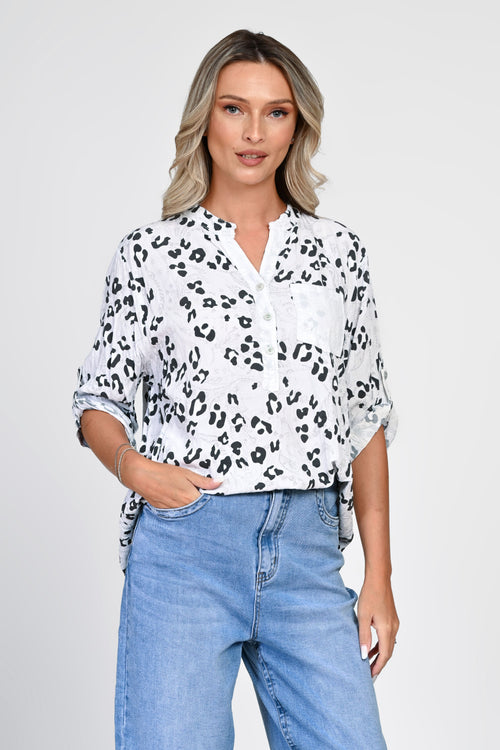 Bluză bej oversized cu imprimeu tip piele de șarpe Natalee