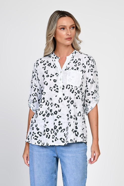 Bluză bej oversized cu imprimeu tip piele de șarpe Natalee