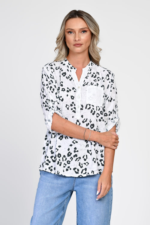 Bluză bej oversized cu imprimeu tip piele de șarpe Natalee