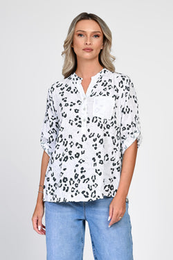 Bluză bej oversized cu imprimeu tip piele de șarpe Natalee