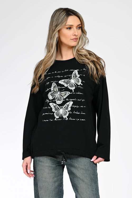 Bluză casual cu print fluturi damă Livia – negru Natalee