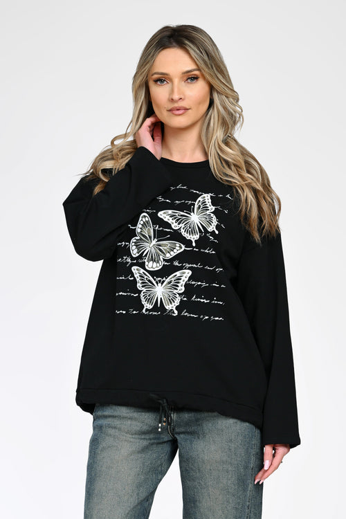 Bluză casual cu print fluturi damă Livia – negru Natalee