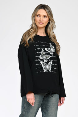 Bluză casual cu print fluturi damă Livia – negru Natalee