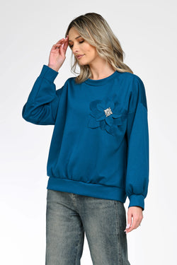 Bluză casual dama cu aplicație florală Elara Natalee