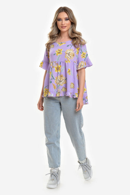 Natalee Fashion Bluză Bluza casual volan lila imprimat Ariana