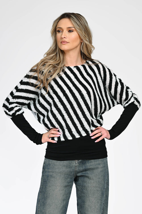 Bluză cu dungi alb-negru dama Monica Natalee Fashion