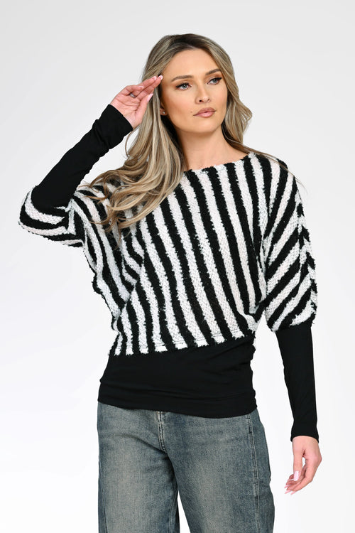 Bluză cu dungi alb-negru dama Monica Natalee Fashion