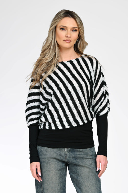 Bluză cu dungi alb-negru dama Monica Natalee Fashion