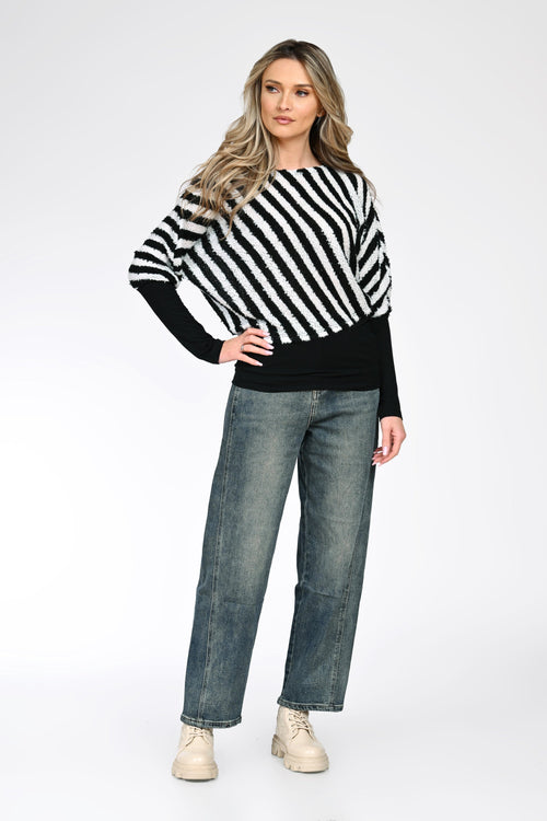 Bluză cu dungi alb-negru dama Monica Natalee Fashion