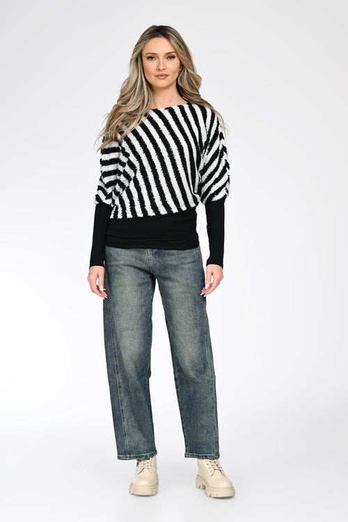 Bluză cu dungi alb-negru dama Monica Natalee Fashion