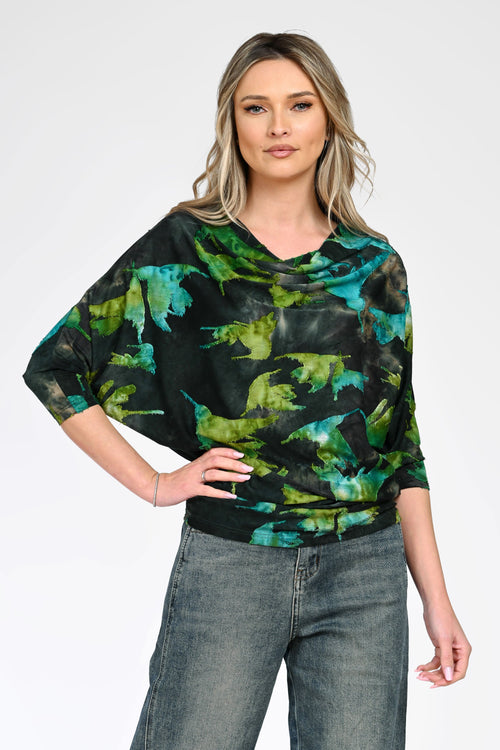 Bluză cu imprimeu abstract verde dama flad Natalee Fashion