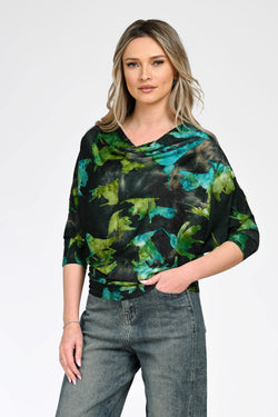 Bluză cu imprimeu abstract verde dama flad Natalee Fashion