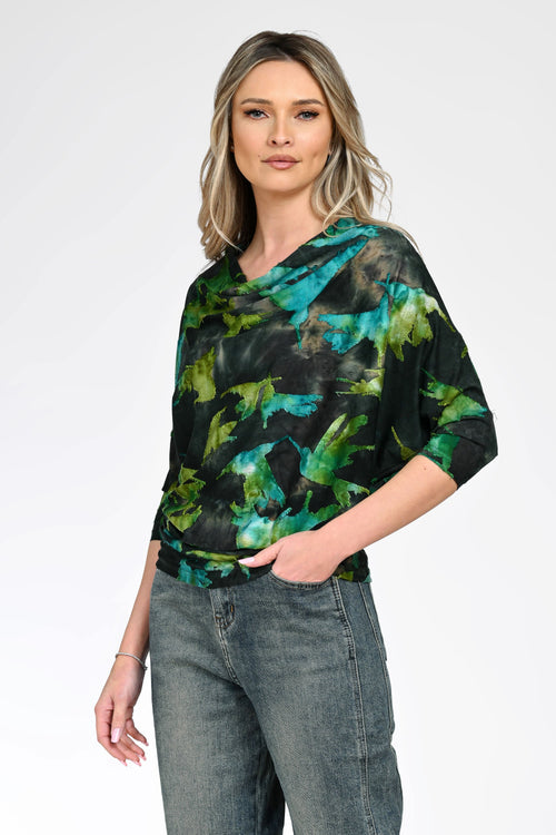 Bluză cu imprimeu abstract verde dama flad Natalee Fashion