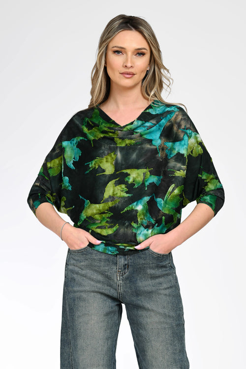 Bluză cu imprimeu abstract verde dama flad Natalee Fashion
