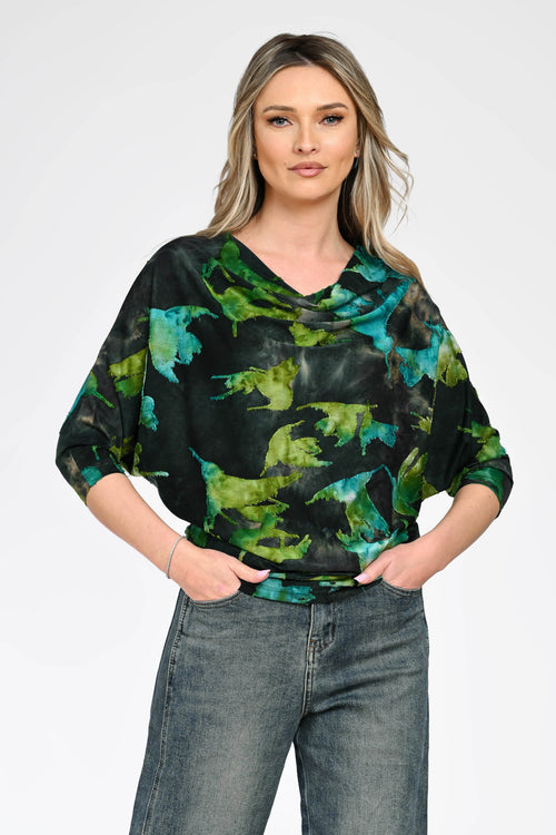 Bluză cu imprimeu abstract verde dama flad Natalee Fashion