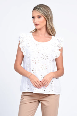 Bluza damă albă brodată cu volane Sofia Natalee Fashion