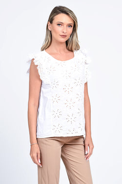 Bluza damă albă brodată cu volane Sofia Natalee Fashion