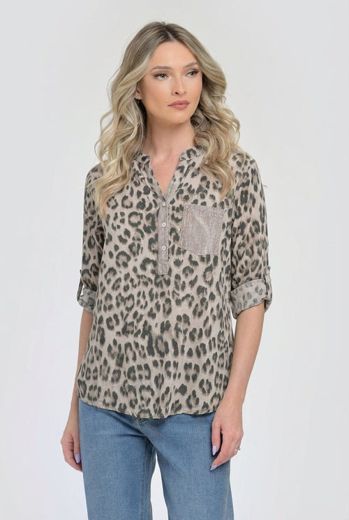 Bluză damă animal print bej Sahara Natalee