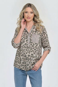 Bluză damă animal print bej Sahara Natalee