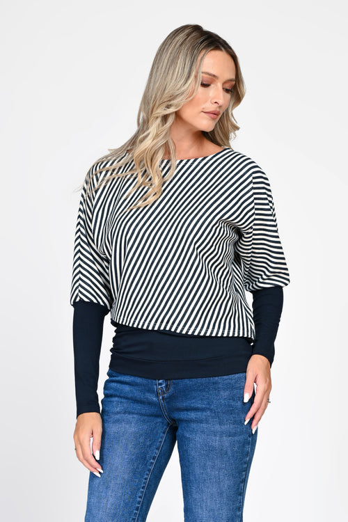 Bluză damă bleumarin cu dungi albe Serena Natalee Fashion
