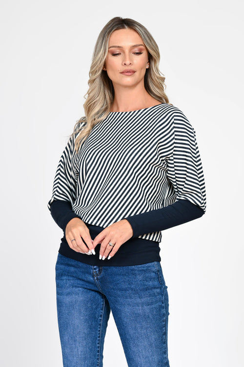 Bluză damă bleumarin cu dungi albe Serena Natalee Fashion