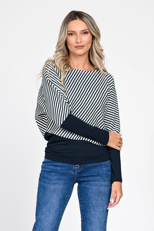 Bluză damă bleumarin cu dungi albe Serena Natalee Fashion