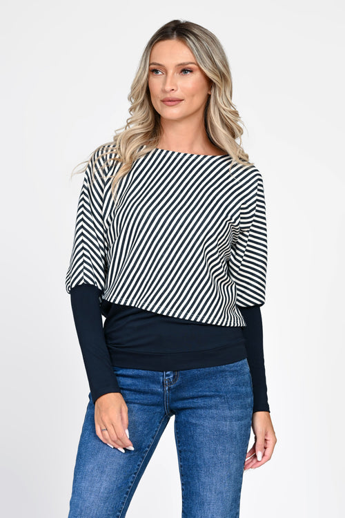 Bluză damă bleumarin cu dungi albe Serena Natalee Fashion