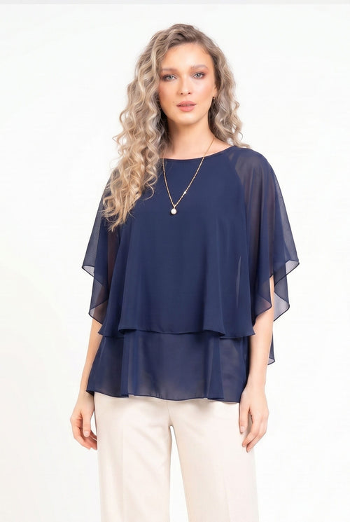 Bluză damă bleumarin din voal Amelia Natalee Fashion