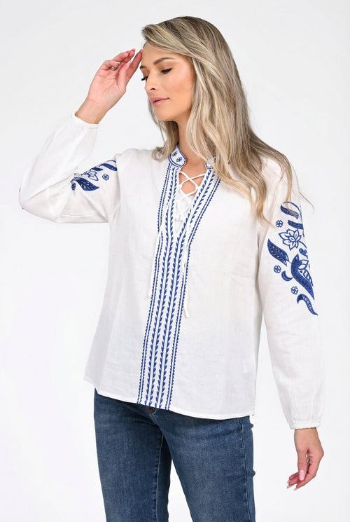 Bluză damă brodată albastru Elena Natalee Fashion