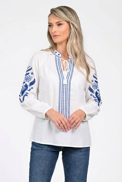 Bluză damă brodată albastru Elena Natalee Fashion