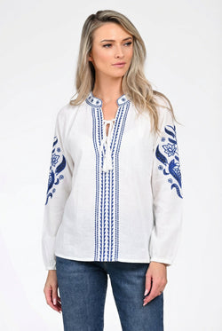 Bluză damă brodată albastru Elena Natalee Fashion