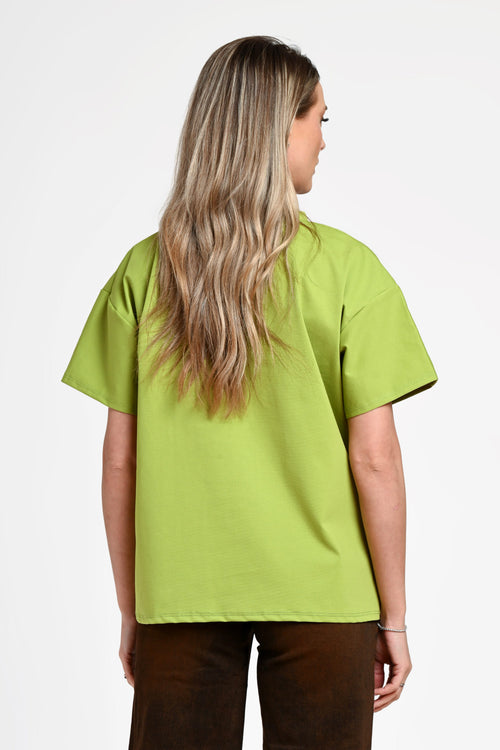 Bluză damă casual Andra verde lime cu aplicație inimioare Natalee