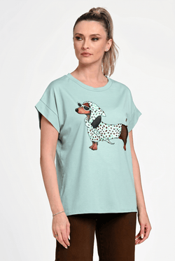 Bluză damă casual Mara verde mentă cu imprimeu cățel Natalee