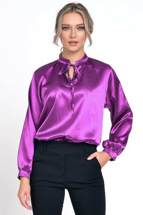 Natalee Fashion Bluză Bluza dama casual satin ciclam Hortensia