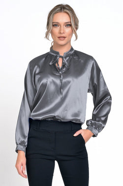 Natalee Fashion Bluză Bluza dama casual satin gri Hanelore