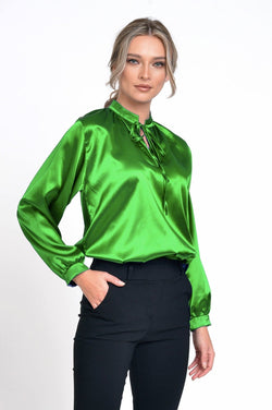 Natalee Fashion Bluză Bluza dama casual satin verde Hortenzia