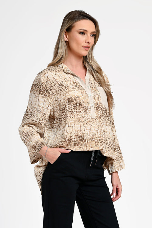 Bluză damă cu imprimeu animal print bej Savanna Beige Natalee Fashion