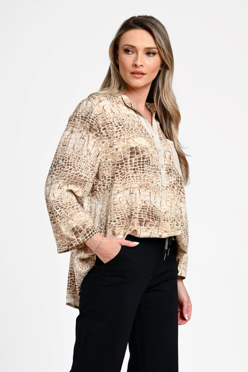 Bluză damă cu imprimeu animal print bej Savanna Beige Natalee Fashion