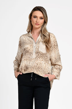 Bluză damă cu imprimeu animal print bej Savanna Beige Natalee Fashion