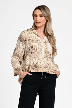 Bluză damă cu imprimeu animal print bej Savanna Beige Natalee Fashion