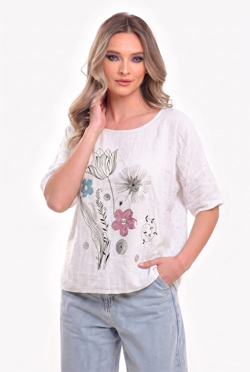 Bluză damă cu imprimeu floral Carina S / alb Natalee