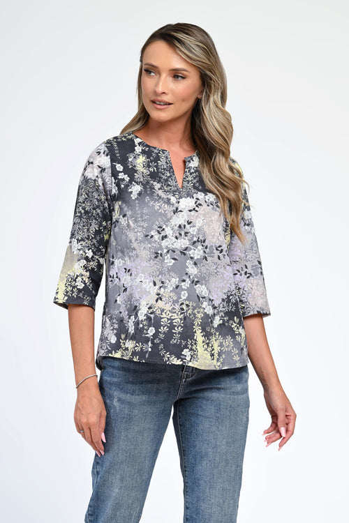 Bluză damă cu imprimeu floral gri-lila – Liora Natalee Fashion