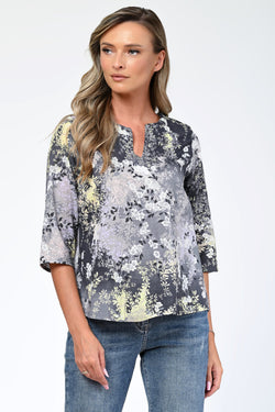 Bluză damă cu imprimeu floral gri-lila – Liora Natalee Fashion