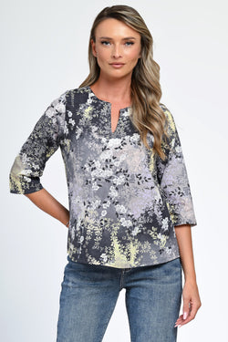 Bluză damă cu imprimeu floral gri-lila – Liora Natalee Fashion