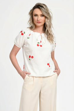 Bluză damă din bumbac cu imprimeu cireșe Ioana Natalee Fashion