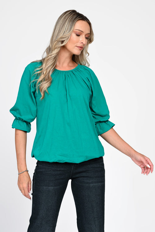 Bluză damă din bumbac cu mâneci bufante Celine L / verde Natalee Fashion